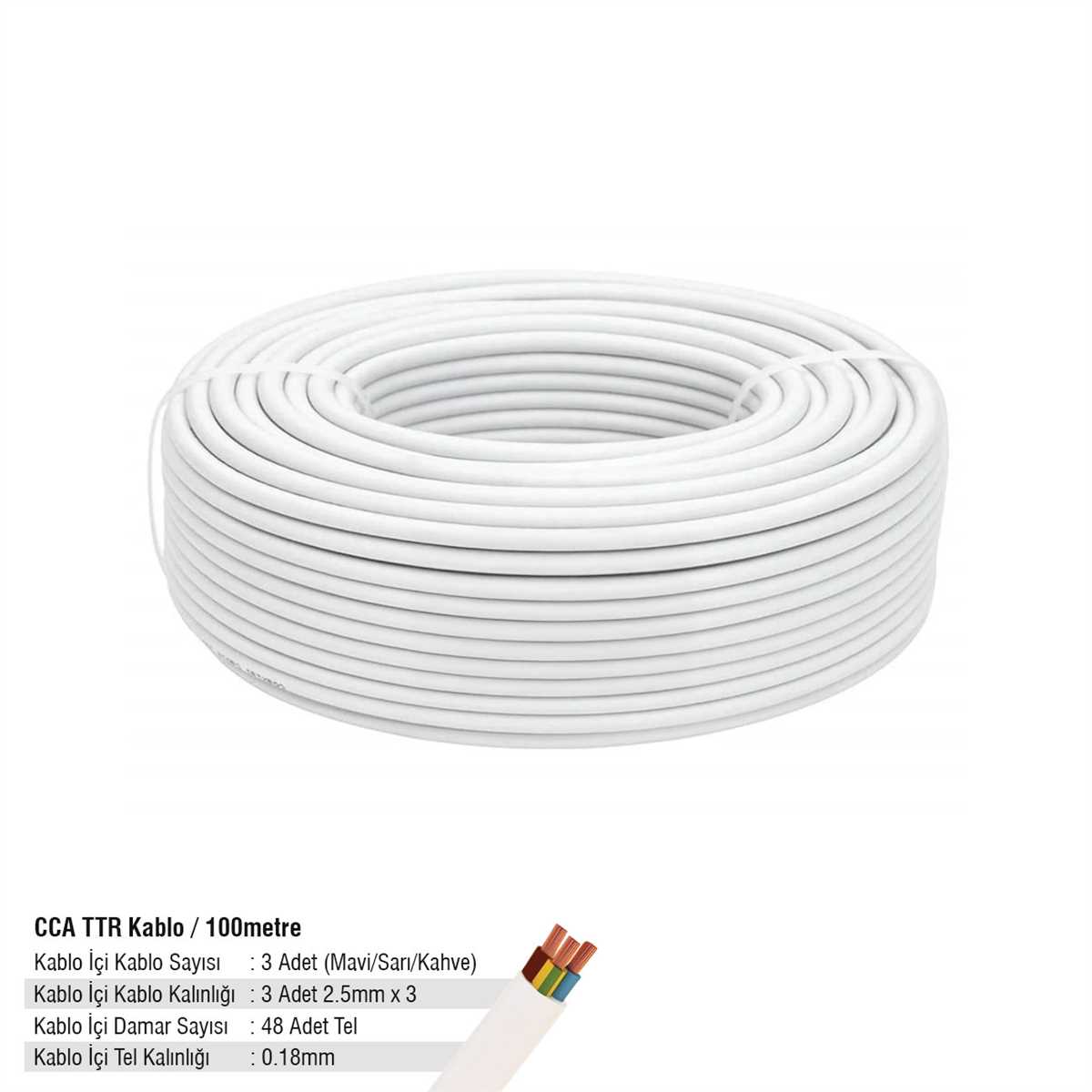 CCA TTR KABLO 3*2,5 100 METRE 48*0,18 BEYAZ